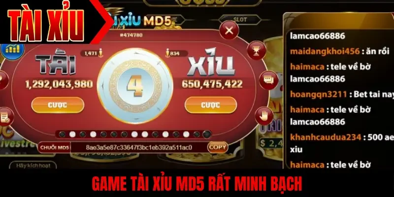 Game tài xỉu MD5 rất minh bạch